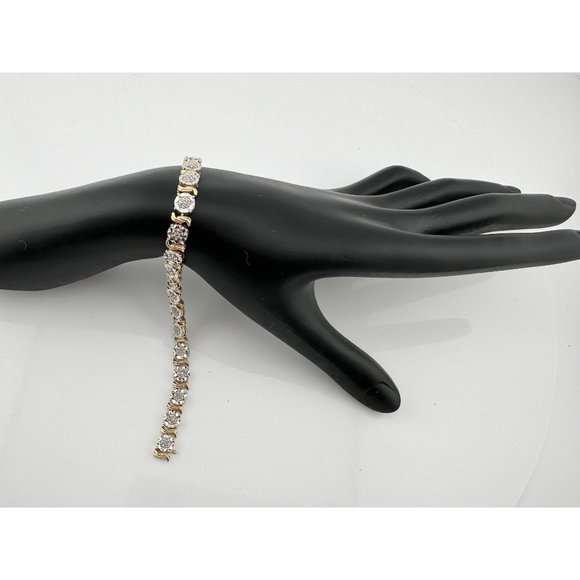 Beautiful Two Tone 1 Ct Diamond Bracelet - Sterling Silver Gold Plate S Curves - Picture 10 of 11